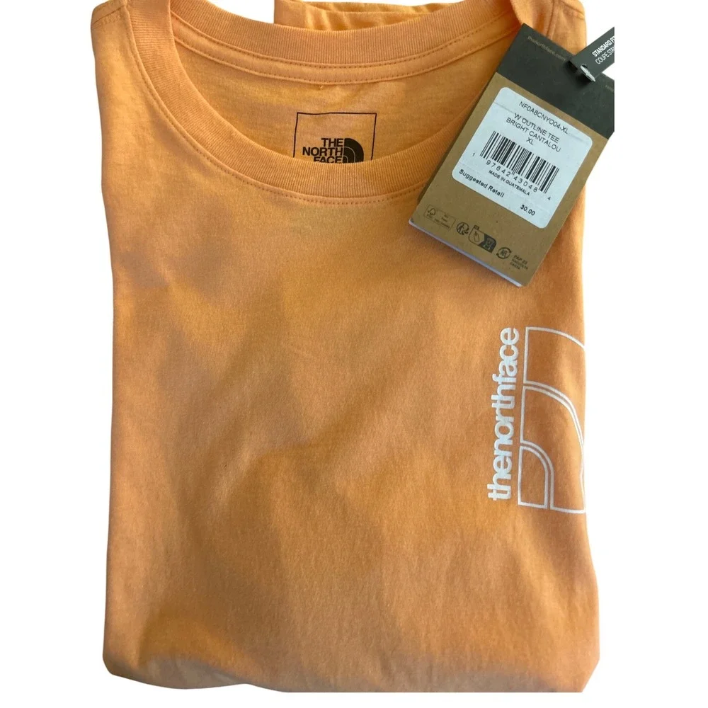 The North Face Womens Outline Tee Bright Cantaloupe Orange Logo Shirt XL NEW - Picture 1 of 10